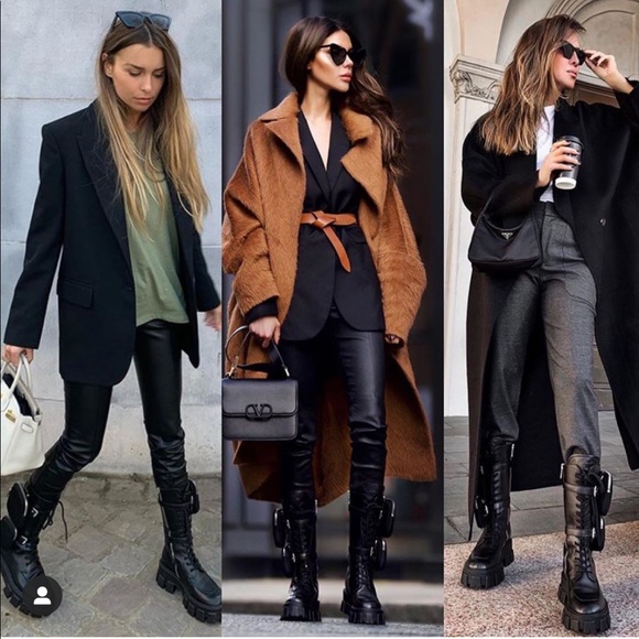 Authentic PRADA Monolith Black Leather Chunky Combat Boots - Picture 10 of 15